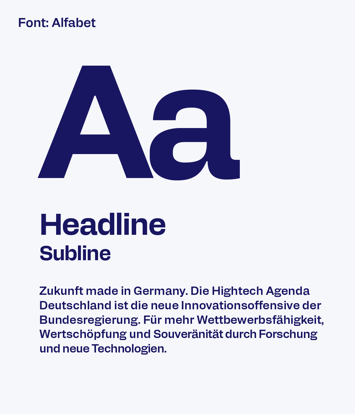 Typografie und Schriftbeispiel des Erscheinungsbilds der Hightech Agenda Deutschland