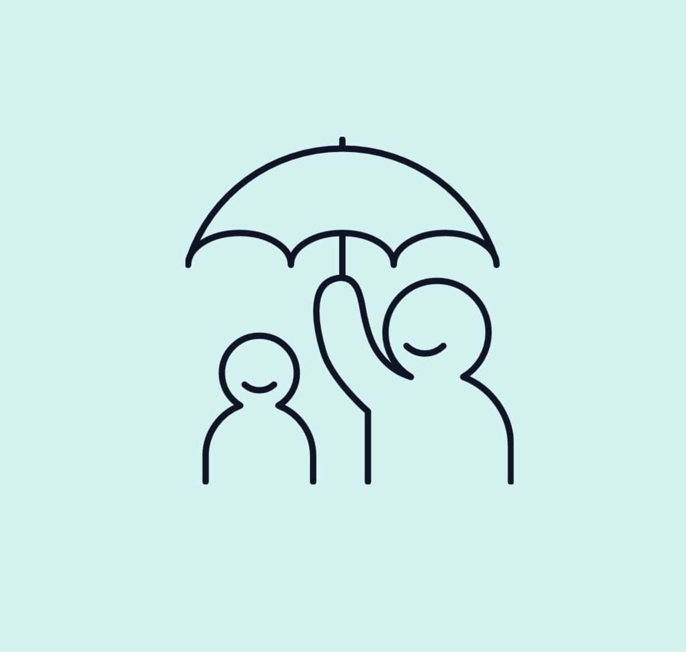 Das Icon Schutz im neuen Design. Eine Person h&auml;lt einen Regenschirm &uuml;ber eine andere.
