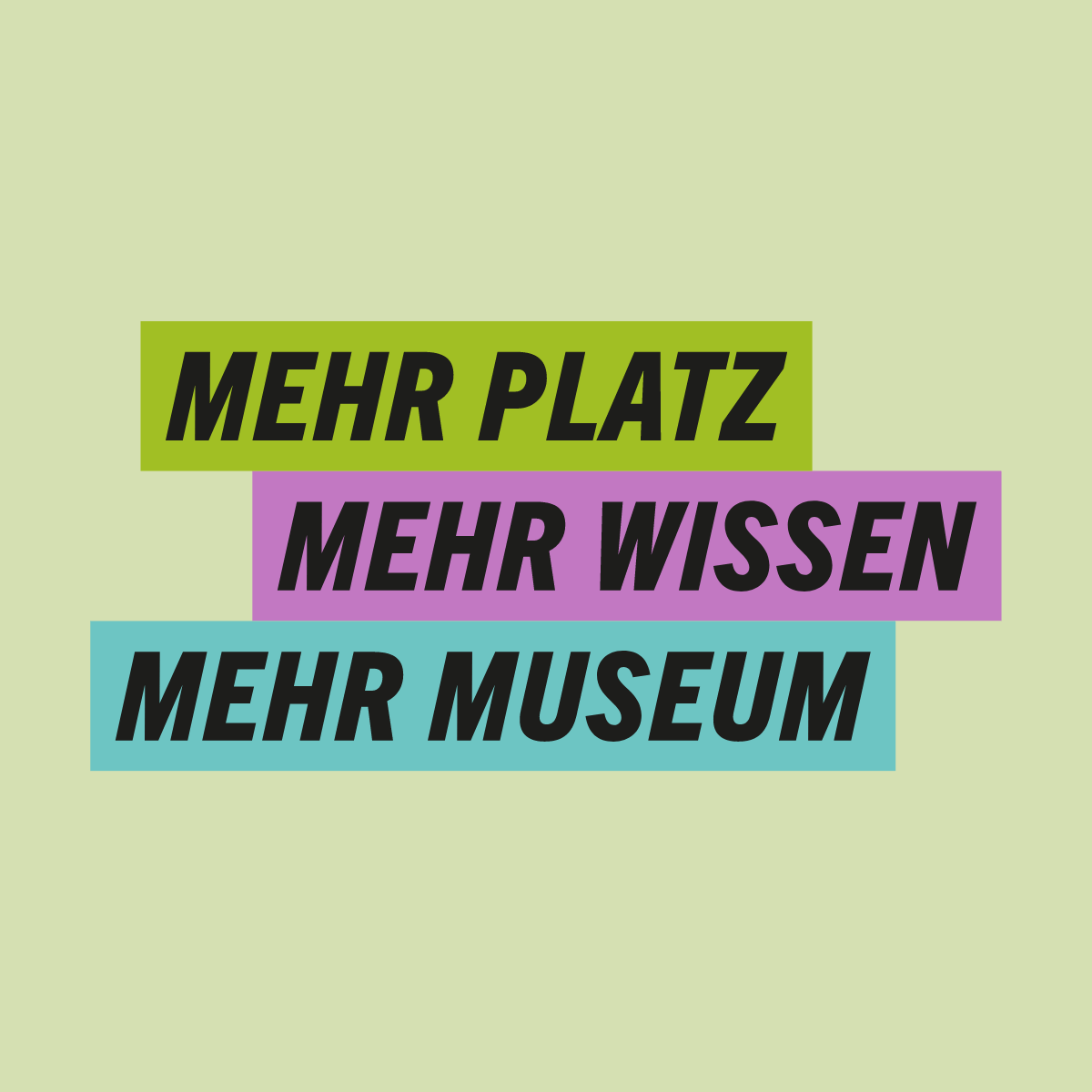 Typografische Kampagnengrafik mit den Worten Mehr Platz, mehr Wissen, mehr Museum