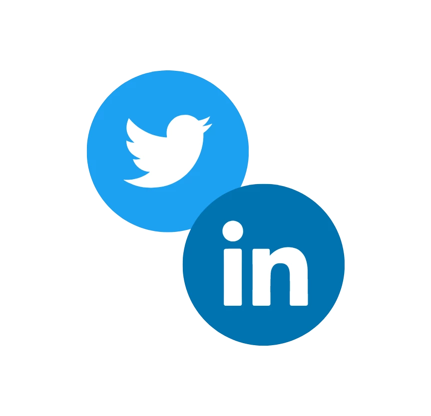 Die kreisf&ouml;rmigen Icons von Twitter und LinkedIn.